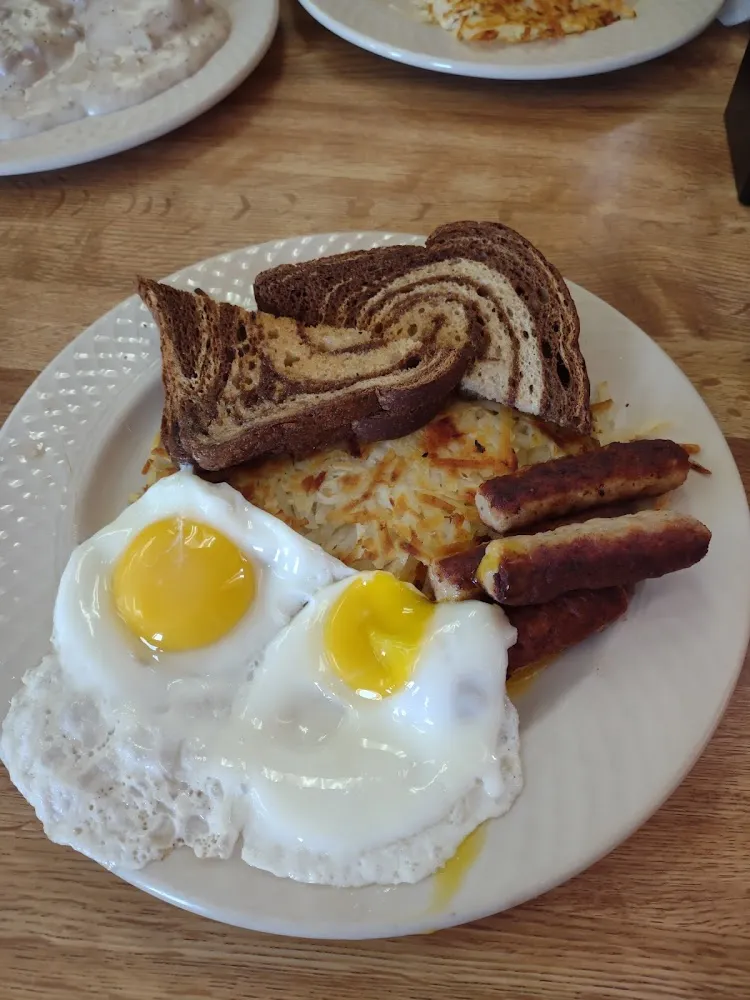 2 Eggs Scrambles Bacon and Crispy Hash Browns